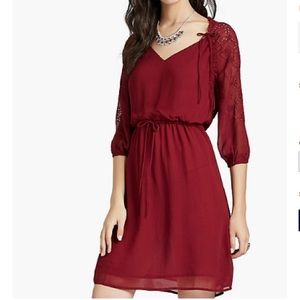 Lucky Brand embroidered sleeve dress in burgundy